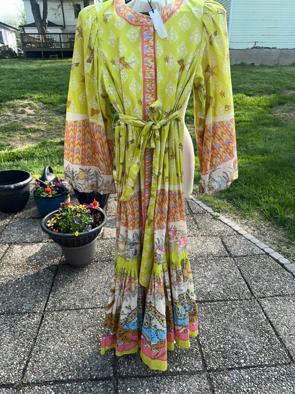 a loves a Bohemian Lime Green Printed Maxi Dress with Tie Waist
